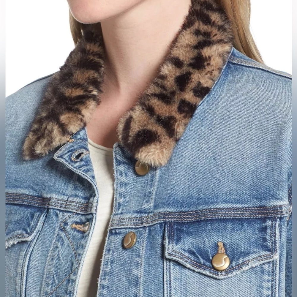 JOE’S Jean Jacket with Leopard Faux Fur Collar Denim new no tags Animal Print